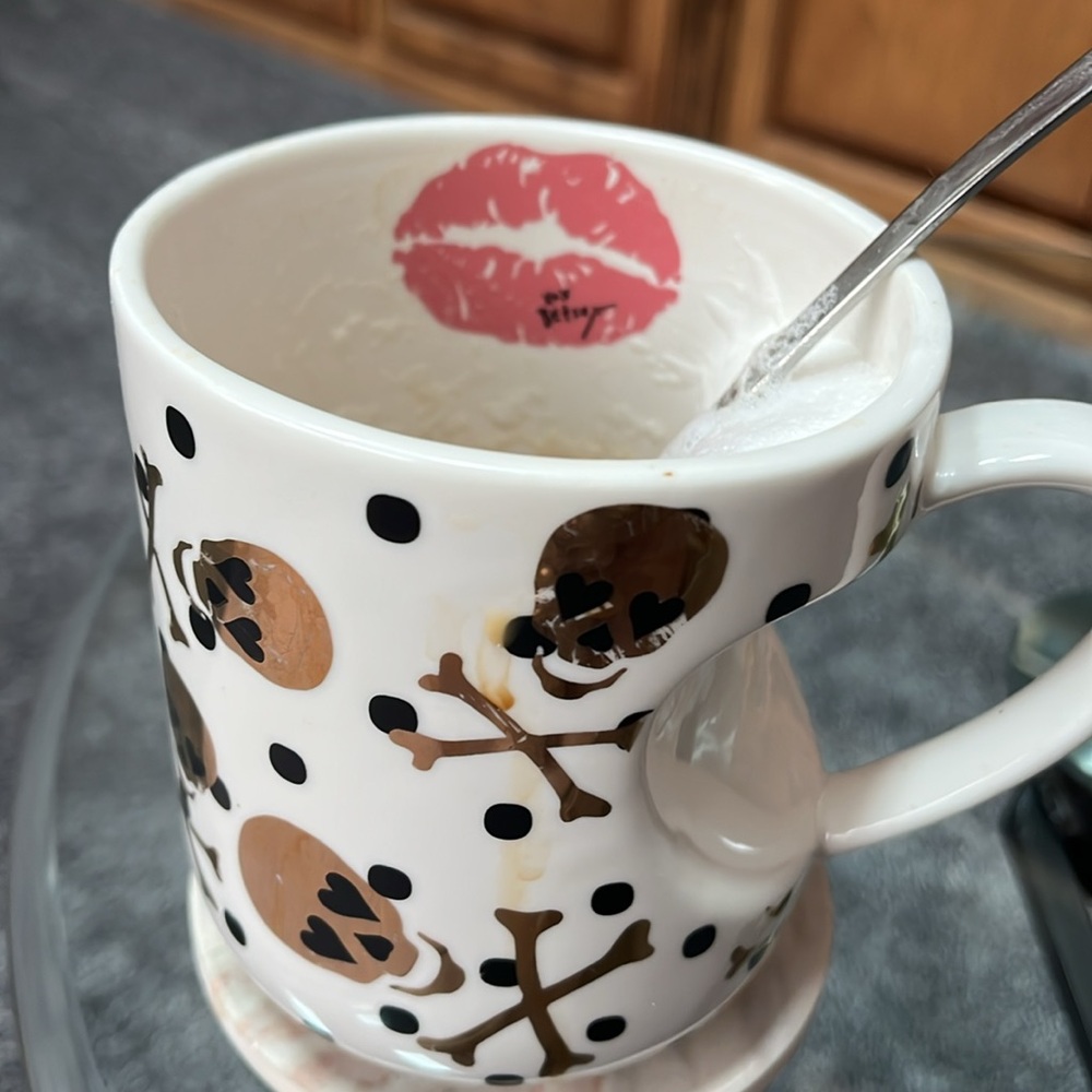 Betsey Johnson Skull and Lips Mug with Spoon - Pink, Black, White
